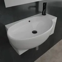 Alpenberger Badezimmer Waschbecken mit Überlauf | Waschschale Oval | Waschtisch Wandhängend | Handwaschbecken Weiß mit Hahnloch | Lavabo Waschbecken mit Lotuseffekt fürs Bad | Gäste Waschbecken