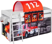 Spielbett IDA 4105 Feuerwehr - Teilbares Systemhochbett LILOKIDS - Weiß - mit Vorhang