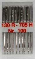 10 Standard Nähmaschinennadeln Flachkolben 130R/705H, Nr. 100