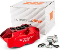 Przednie i tylne radialne zaciski hamulcowe z 4 tłoczkami Motoforce Racing czerwone