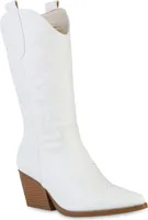 VAN HILL Damen Stiefel Cowboystiefel Stickereien Schuhe 839969, Farbe: Weiß, Größe: 36