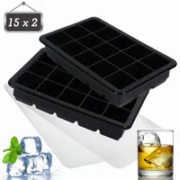 Eiswürfelform, 2er Pack große Silikon Eiswürfelbehälter mit Deckel, BPA-Frei Für 30 Große Eiswürfel (3cm)
