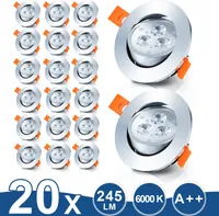Jopassy 20er LED Einbaustrahler Strahler Kaltweiß 3W Deckeneinbauleuchte Set Einbauleuchte Deckenleuchte Einbauspot Deckenspot 245LM