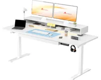 GTPLAYER Desk Výškově nastavitelný stůl, elektrický, 120x60 cm, se zásuvkami a stojanem na monitor, bílý
