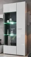 Standvitrine SOLIDO TWIN - Weiß Hochglanz, mit Led Beleuchtung (Norwegischer Kifer/Weiss Hochglanz)
