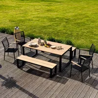 di volio Gartenmöbel ZERBA, Gartenmöbel Set - Esstisch & 4 Stühle & 2 Gartenbänke, aus langlebigen und wetterfesten Materialien, stapelbare Stühle