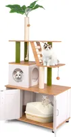 COSTWAY Kratzbaum 175cm mit Katzenschrank, Katzenbaum Groß mit Höhle, Kratzbrett, Eingang, Spielball, Leiter & Kunstpflanze, Katzenmöbel Natur, Grün