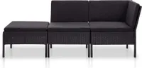 vidaXL 3-tlg. Garten-Lounge-Set mit Auflagen Poly Rattan Schwarz
