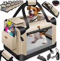 LOVPET® Hundebox Hundetransportbox faltbar Inkl.Hundenapf Transporttasche Hundetasche Transportbox für Haustiere, Hunde und Katzen Haustiertransportbox, Beige, XXXL