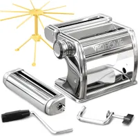 VeoHome Manuelle Nudelmaschine mit Trockner - Multi-Pasta Edelstahl Rostfrei Italienische Flachteigmaschine 7 stufig einstellbar, scharfem Messer Klemme - Frische hausgemachte Nudeln, Spaghetti, Lasagne