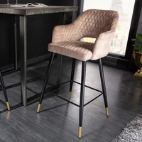 riess-ambiente Design Barhocker PARIS greige Samt mit Lehne Metall schwarz gold Ziersteppung Barstuhl Hocker Tresenstuhl Tresenhocker