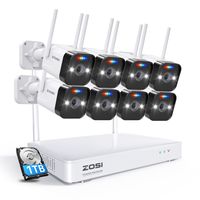 ZOSI 2K Überwachungskamera Set Aussen WLAN, 8CH 5MP 1TB NVR und 8X 3MP WiFi IP Kamera, Farbnachtsicht, 2 Wege Audio, Spotlight Alarm
