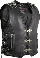 Herren Motorrad Weste Bikerweste Lederweste Kutte Lederkutte Schnallen Weste (2XL)