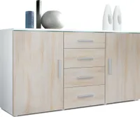 Vladon Sideboard Kommode Faro,  Germany, Korpus in Weiß matt / Front in Eiche sägerau (139 x 72 x 35)
