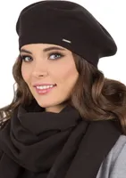 Vivisence Elegante Damen Baskenmütze - Warme und Gemütliche Mütze Damen Stilvolle Wintermütze für Frauen - Strickmützen herbst Barett - Schwarz