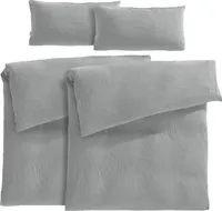 Pure Label Musselin Bettwäsche 155x220 4 teilig bestehend aus Bettbezug 155 x 220 cm 2er Set + Kissenbezug 40x80 cm 2er Set aus Baumwolle in grau