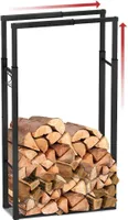 VOUNOT® Verstellbare Kaminholzregal Aussen Metall, Brennholzregal Feuerholzregal Außen, mit 4 Haken, Schwarz