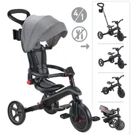 GLOBBER EXPLORER TRIKE FOLDABLE 4in1 – Kinderwagen, Dreirad, Laufrad, 10/8,5 Zoll, faltbar, höhenverstellbar, grau