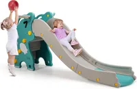 GOPLUS 4 in 1 Kinder Rutsche, Kindrutsche Kletterer Spielset mit Basketballkorb und Ringwurfspiel, Freistehendes Rutschspielzeug für Jungen und Mädchen drinnen und draußen, Grün