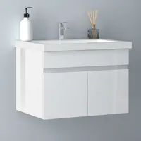 Waschtisch mit Unterschrank 60 cm Badmöbel Set mit Waschbecken Mineralguss Gäste WC Hochglänzend Weiß