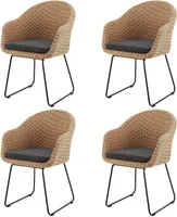 Juskys Rattan Korbsessel Cody 4er Set mit Kissen - Indoor & Outdoor Korbstühle Natur