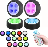 4 Stück RGB LED Unterbauleuchte Kabellos Dimmbar, Schrankbeleuchtung Batterie Timer 13 Farben Touch, LED Spot Fernbedienung Küche Regal Treppe,Schwarz