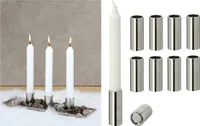 Novaliv 4x Kerzenständer Stabkerzen magnetisch 2,5x5cm SILBER Kerzenhalter weihnachtliche Tischdekoration Adventskranz candle holder Kerzenpick Wohnzimmerdekoration Magnet Tafelkerzen