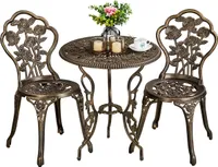 Yaheetech 3er Bistro-Set Gartenmöbel-Set Vintage inkl. 1 Tisch & 2 Stühlen, Aluguss, Bronze