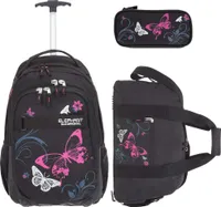 Schultrolley 3 Teile Set Mädchen Elephant Hero Signature Trolley Rucksack Schulranzen Sporttasche Mäppchen Box 12680 Butterfly Pink tsmb