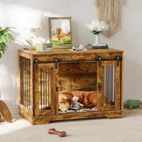 Hundekäfig Tierkäfig mit Schiebetür, Hundebox Hundehaus mit Tischoberfläche Transportbox Drahtkäfig, Hundekiste Beistelltisch, 105x75.4x58cm