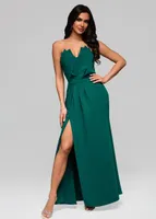 Ombre Trägerloses Abendkleid mit Schlitz grün S
