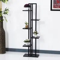 Blumenständer Tohmajärvi 6 Ebenen Blumenregal 120 x 34 x 21 cm Pflanzenständer Indoor Pflanzenregal Wohnzimmer Schwarz / Marmoroptik Schwarz
