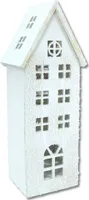 Holz LED Haus weiß schneebedeckt 12 x 31cm Schnee Lichthaus Deko Haus Winter