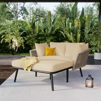 Merax Gartensofa mit Stahlrahmen und Kissen, Gartenliege für 2 Personen, Gartenmöbel Set Sonnenliege Gartenloungeset Balkonset, Beige