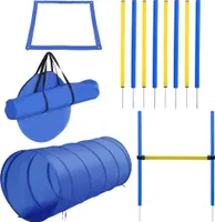 PawHut Agility cvičebná súprava Slalomový prekážkový tunel Športový výcvikový priestor pre psov PE+polyester Modrá+žltá