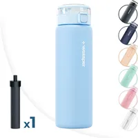 Wessper Wasserfilterflasche, Trinkflasche Aus Borosilikat Glas 680 Ml, Bpa Frei Wasserflasche Mit Filter Für Kohlensäurehaltige Getränke | Filterflasche Outdoor, Aktivkohle Filter Strohhalm - Blau