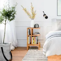 Woodek Nachttisch CELINE 2er-Set, skandinavischer Beistelltische mit Regalen in geölte Eiche, stehende und moderne Couchtische aus Massivholz