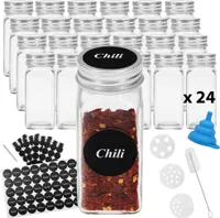 VonBueren Gewürzgläser eckig leer | Set mit 24 x 120 ml | Gewürzbehälter mit Streueinsatz | spice jars Glas | Gewürzstreuer aus Glas | Gewürzstreuer