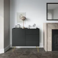 Komoda BETTSO Příborník Stylová komoda do obývacího pokoje Moderní komoda do ložnice Harmony Graphite Black + Black marble top