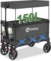 Sekey Bollerwagen mit Dach, Handwagen bis 150 kg belastbar, Transportkarre, Gerätewagen, Grau