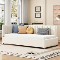 Flieks Polsterbett 90x200cm mit Lattenrost, Tagesbett Schlafsofa mit Rückenlehne, Einzelbett Gästebett Daybett Jugendbett Sofabett, Samt, Beige