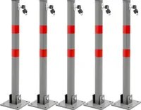ECD Germany 5x Parkplatzsperre klappbar, rund, 71 cm, 3 Schlüsseln, Parkpfosten aus Stahl, Anthrazit mit roten Warnstreifen