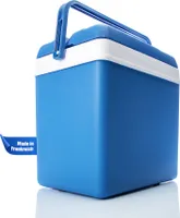 Kühlbox 24 Liter mit Schnellverschluss blau weiß - Bis zu 11 Std. Kühlung - Thermobox aus Kunststoff