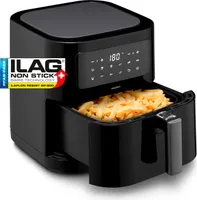 MEDION E40 XL Heißluftfritteuse (5,2 Liter, Airfryer, 2.150 Watt, 9 Automatikprogramme, Backfunktion, ölfreies Frittieren, Touch Bedienfeld, LED Anzeige) schwarz