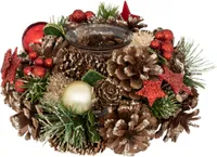 Kerzenhalter mit Zapfen und Christbaumkugeln, 19 cm