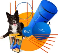 PFOTENWUNDER® 9-in-1 Agility Set Hunde groß + 21 Min. HUNDESCHULE - 6 Slalomstangen, 1 Tunnel, für kleine & große Hunde, Training Sport Parcour Hürden