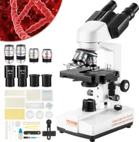 VEVOR Binokulární mikroskop 10X, 25X, složený mikroskop, objektivy 4X, 10X, 40X, 100X, laboratorní binokulární mikroskop s odraženým světlem zvětšení 40-2500, 100-240 V laboratorní mikroskop složený mikroskop