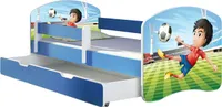 ACMA Jugendbett Kinderbett Junior-Bett Komplett-Set mit Matratze Lattenrost und Rausfallschutz Blau 13 Fußballer 180x80 + Bettkasten