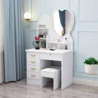 Schminktisch mit herzförmigen Spiegel und Hocker für Schlafzimmer Clara