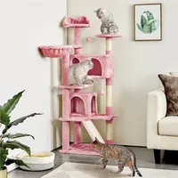 Yaheetech Kratzbaum 146 cm Katzenbaum mit 2 Katzenhöhlen & 3 Aussichtsplattformen, Rosa